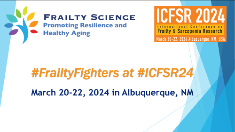 slide displaying Fraity Science logo, ICFSR logo, and #FrailtyFighters
